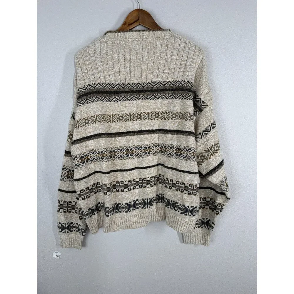 Vtg St Johns Bay Mens Grandpa Sweater Sz L Nordic Scandi Fair Isle Cabin Ski